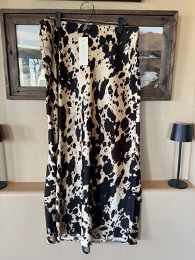 Rachel Zoe Black & Cream Cow-Print Satin Skirt 8 NEW